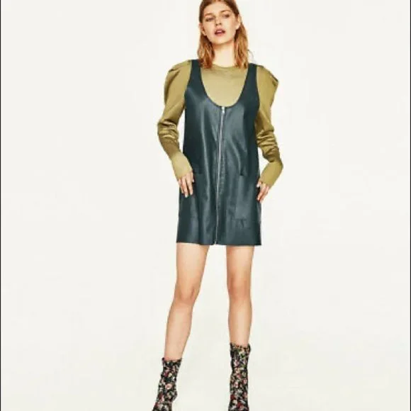 Zara | Dresses | Zara Zipper Pinafore Dress Leather Look | Poshmark Zara | Dresses | Zara Zipper Pinafore Dress Leather Look | Poshmark